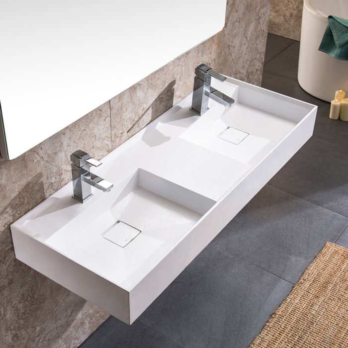 Dowell 18'' White Solid Surface Rectangular Wall Mount Bathroom Sink ...
